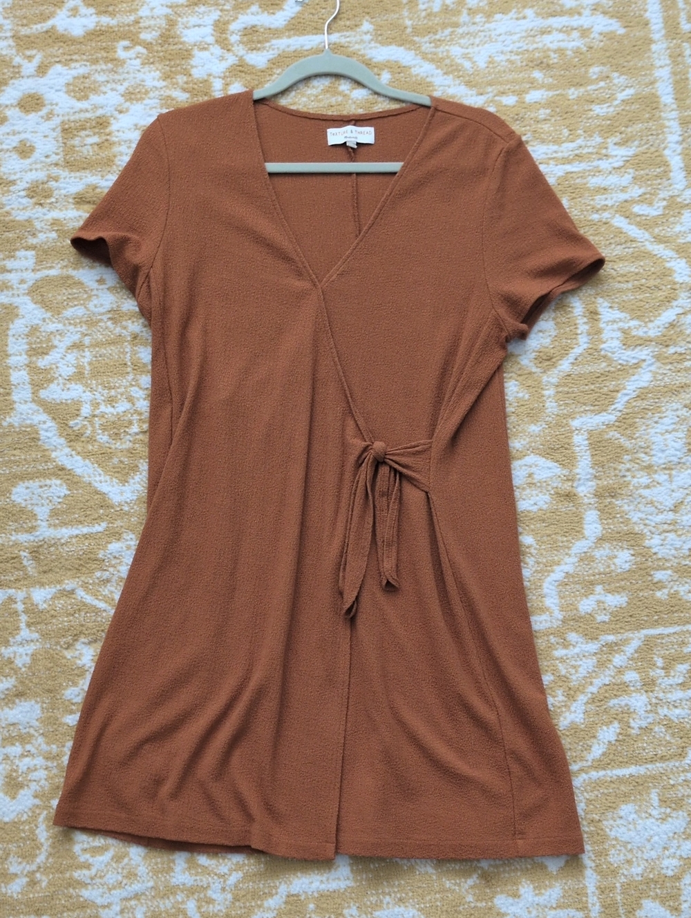 Treasure & Bond Rust Tie-Front Short Sleeve Tunic Dress